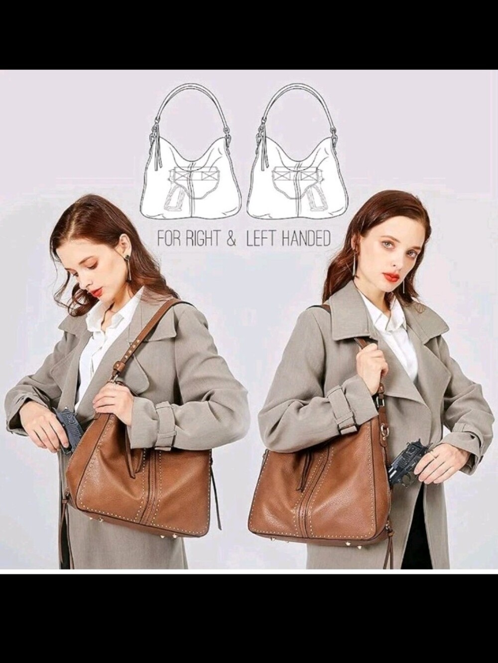 NWT Montana West Concealed Carry Hobo Purse in Pewter, w/ Holster, Ambidextrous - Picture 5 of 5